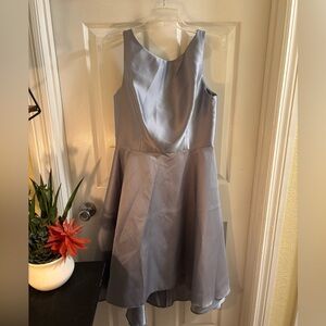 ALFRED SUNG Special Occasion Silver Satin Dress, Style No D697, Size 12